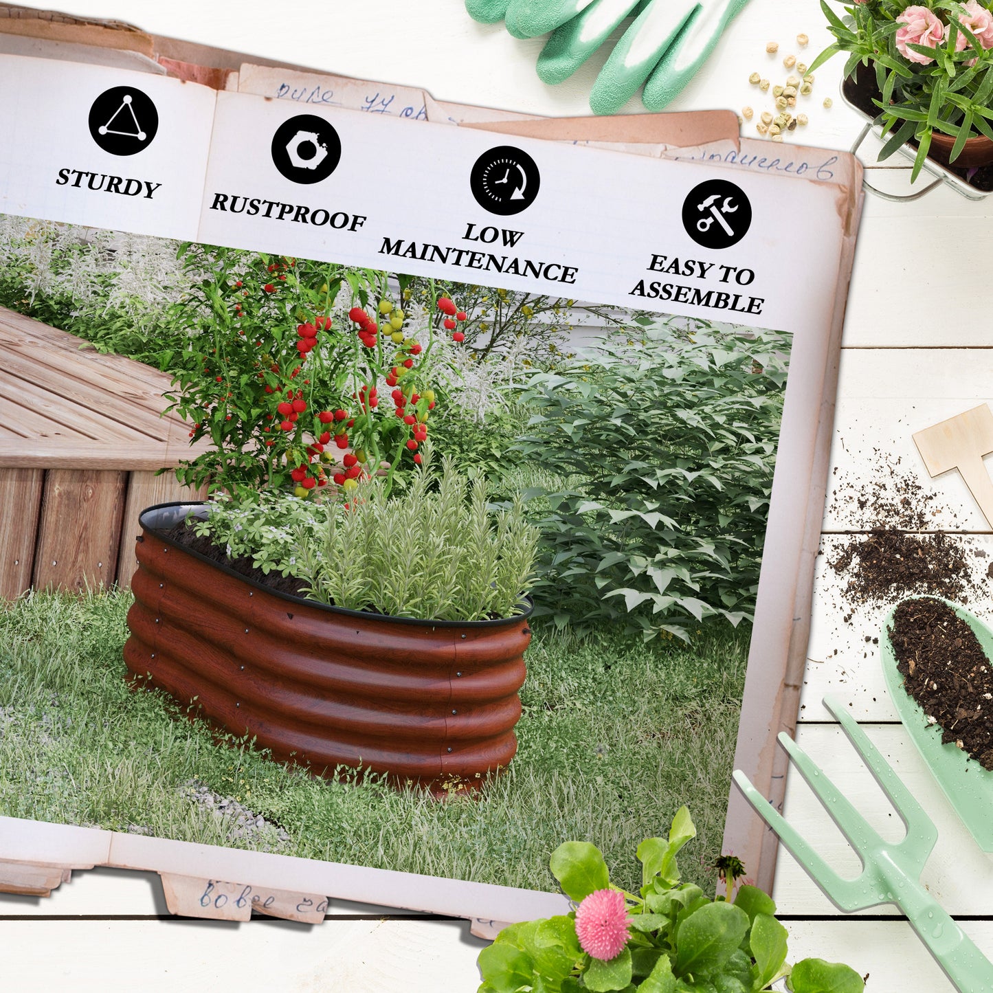 Brown Steel Modular Garden Bed Kit for Outdoor Planting