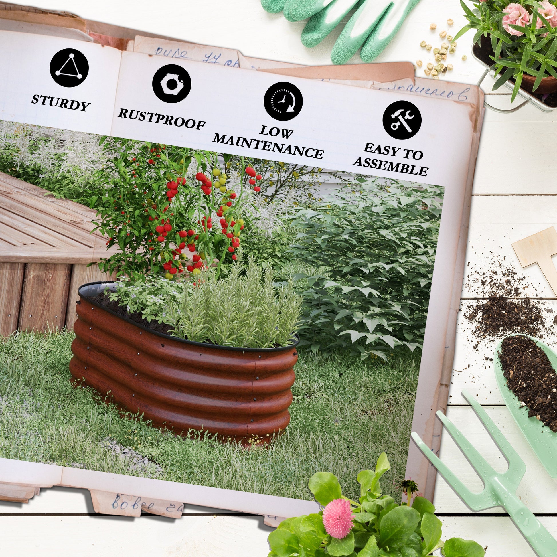 Brown Steel Modular Garden Bed Kit for Outdoor Planting
