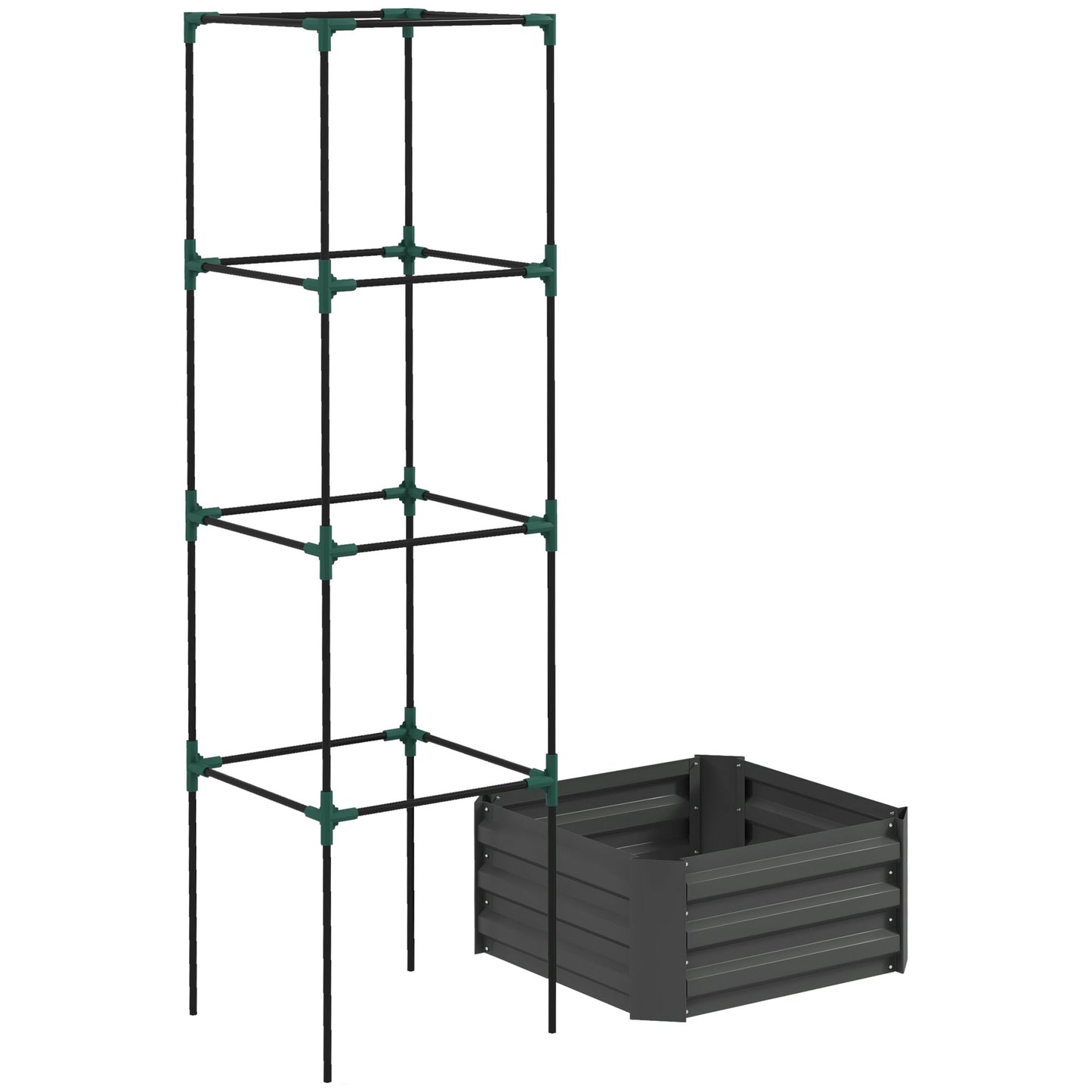 Gray Steel Raised Garden Bed with Trellis - 24" x 24" Outdoor Planter