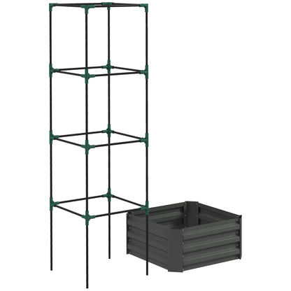 Gray Steel Raised Garden Bed with Trellis - 24" x 24" Outdoor Planter