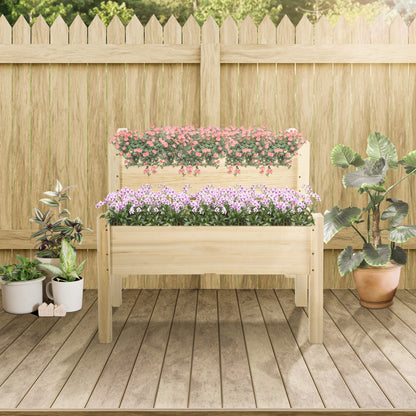 2 Tier Raised Wood Garden Bed - 34" Planter Box