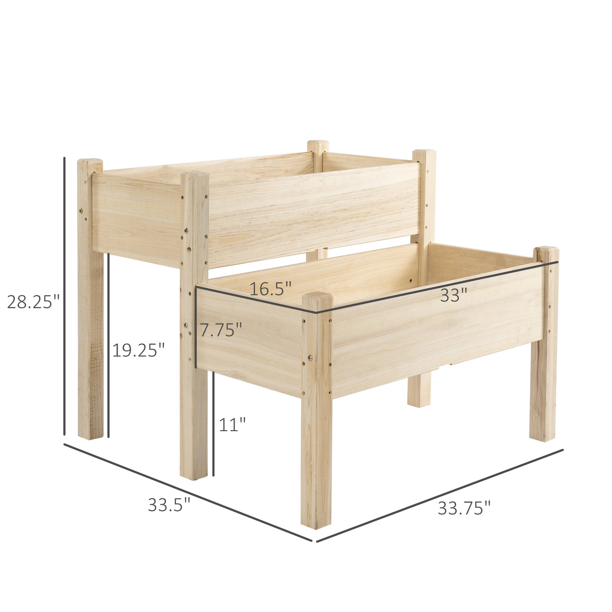 2 Tier Raised Wood Garden Bed - 34" Planter Box