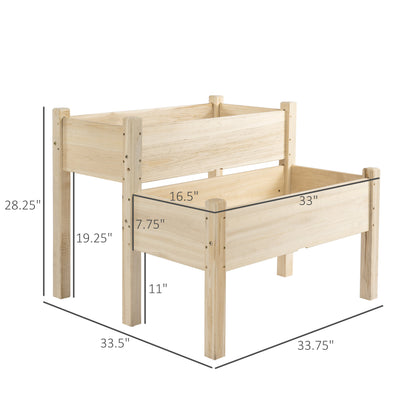 2 Tier Raised Wood Garden Bed - 34" Planter Box