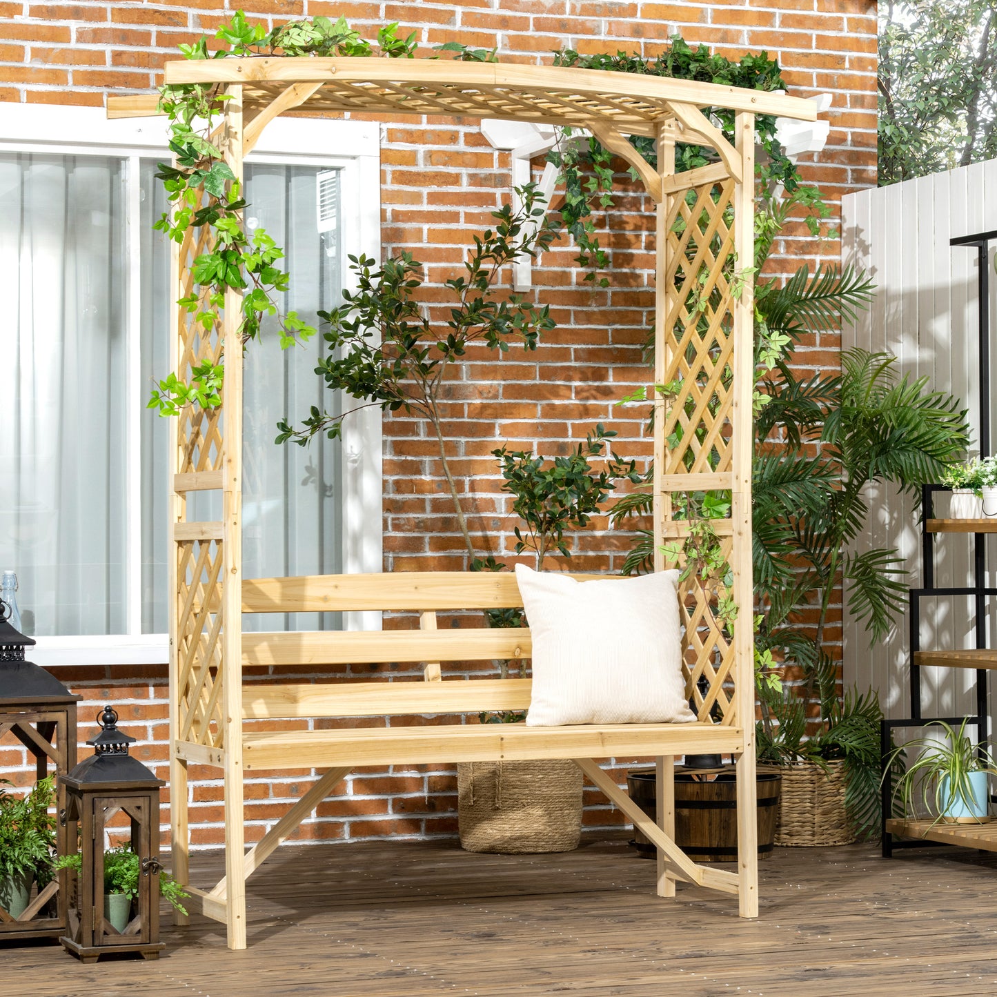 Wooden Garden Arch Bench - 3 Seat Arbor with Trellis