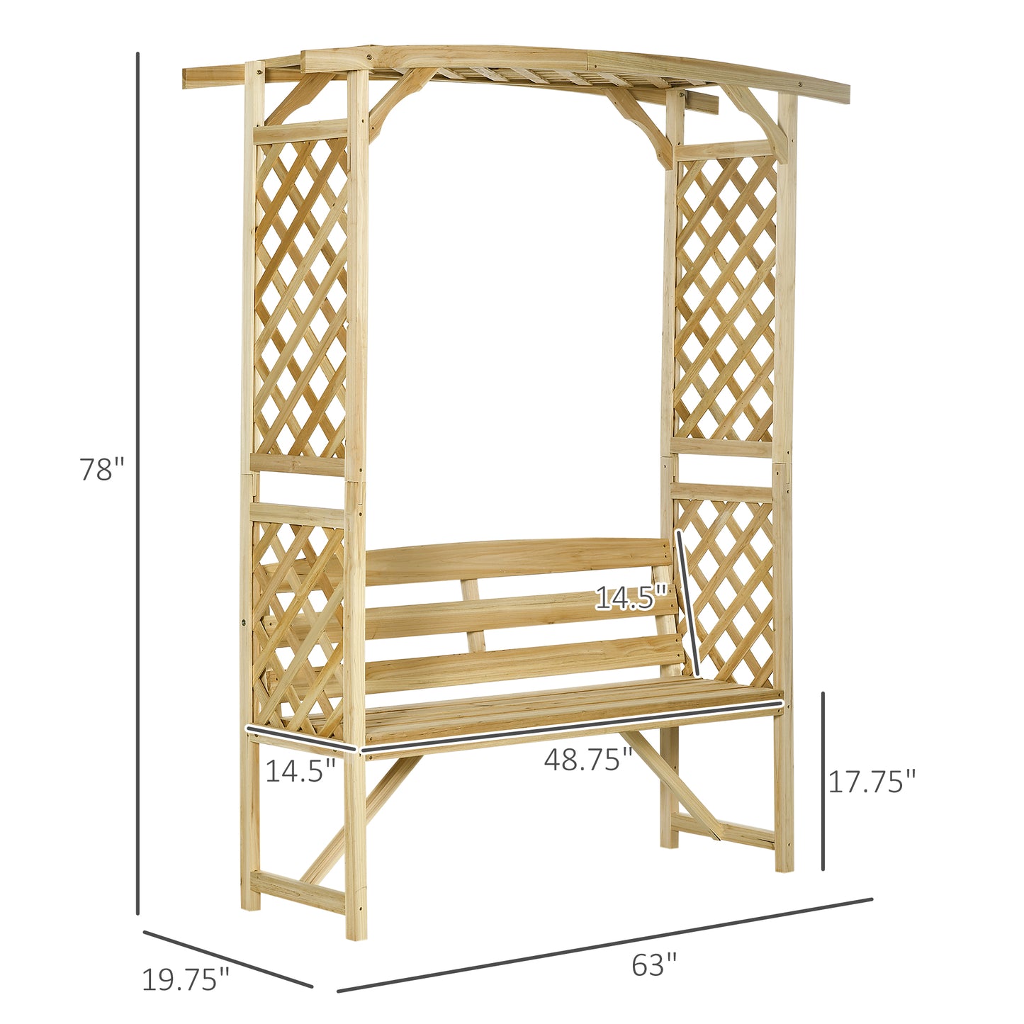 Wooden Garden Arch Bench - 3 Seat Arbor with Trellis