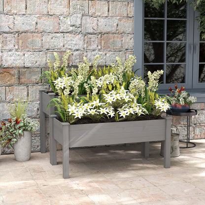 Outsunny 2 Tier Raised Garden Bed - Gray Wooden Planter for Flowers & Vegetables