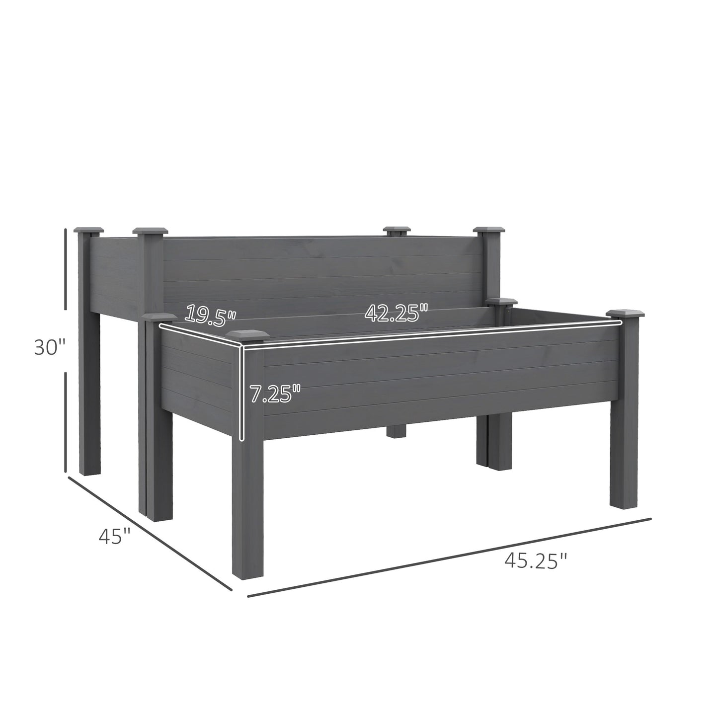 Outsunny 2 Tier Raised Garden Bed - Gray Wooden Planter for Flowers & Vegetables