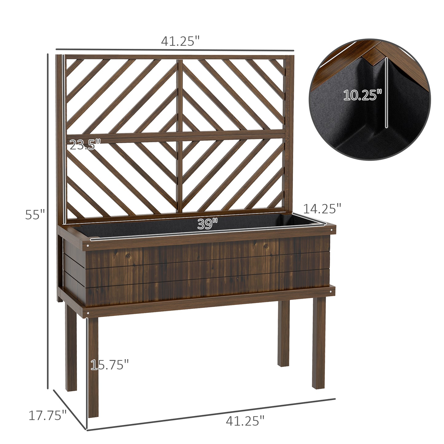 Outdoor Wooden Raised Garden Bed with Trellis - 39" x 14.25"