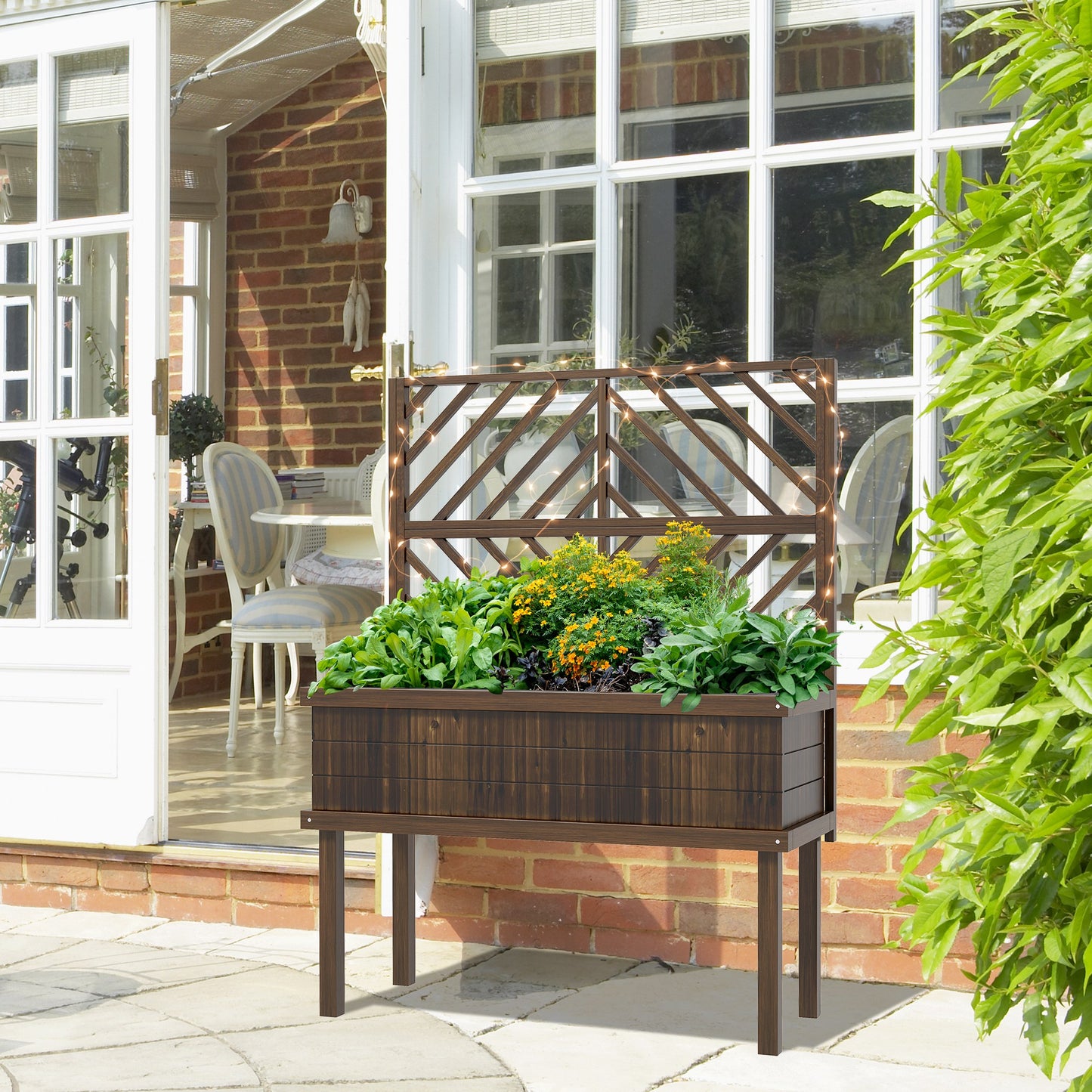 Outdoor Wooden Raised Garden Bed with Trellis - 39" x 14.25"