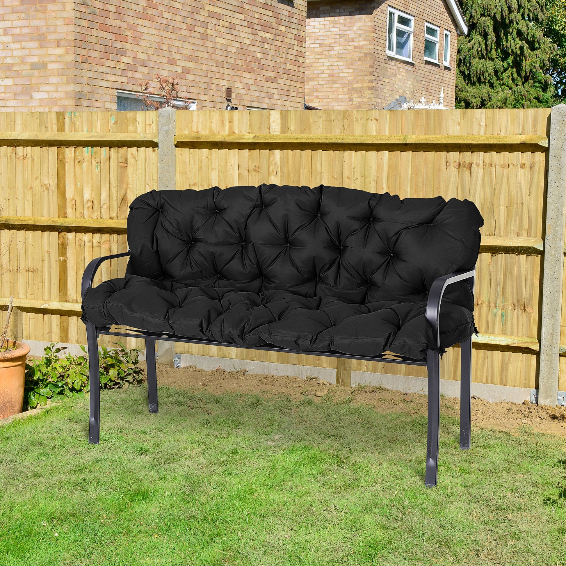 Black Polyester Outdoor Bench Cushions - 3-Seat Swing Replacement