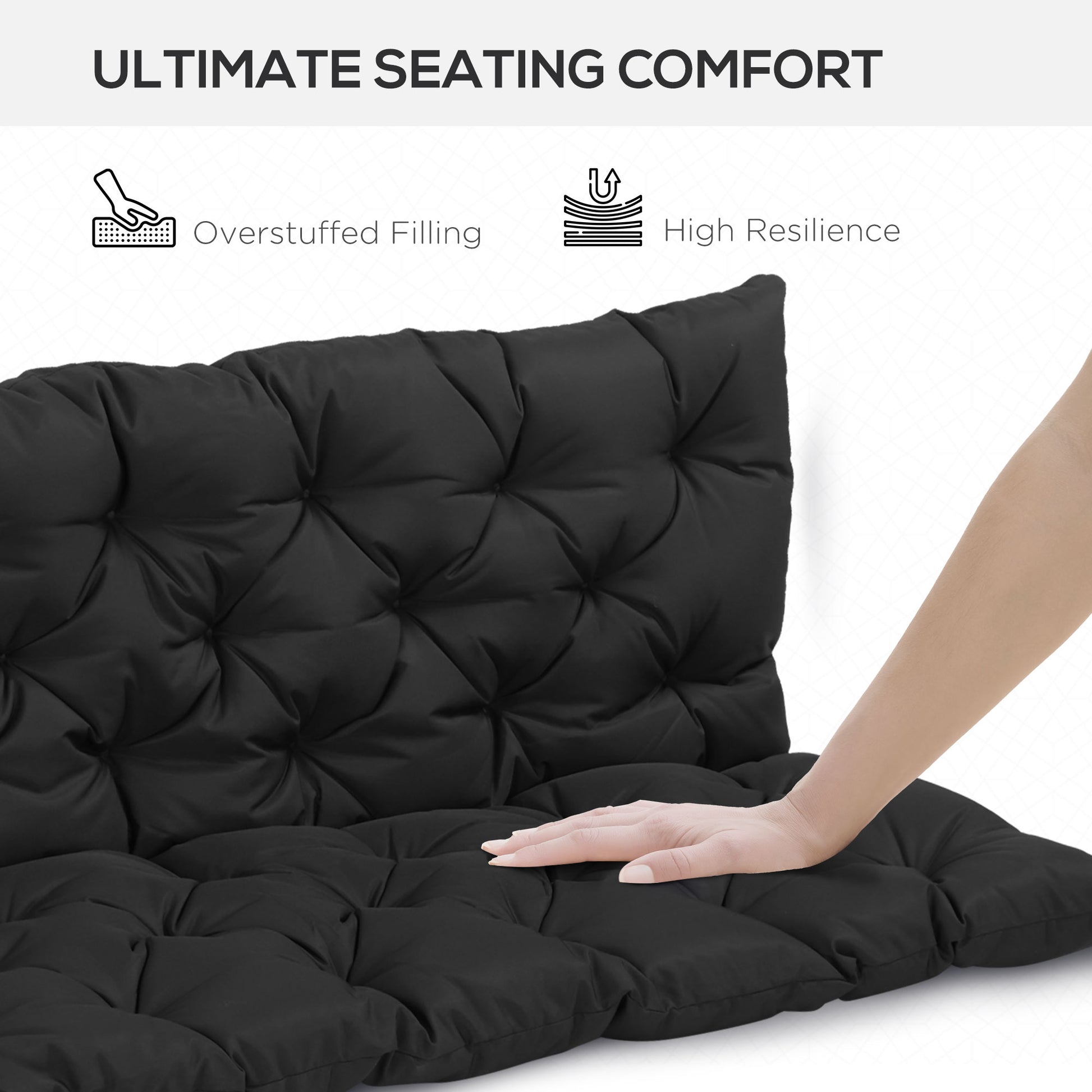 Black Polyester Outdoor Bench Cushions - 3-Seat Swing Replacement