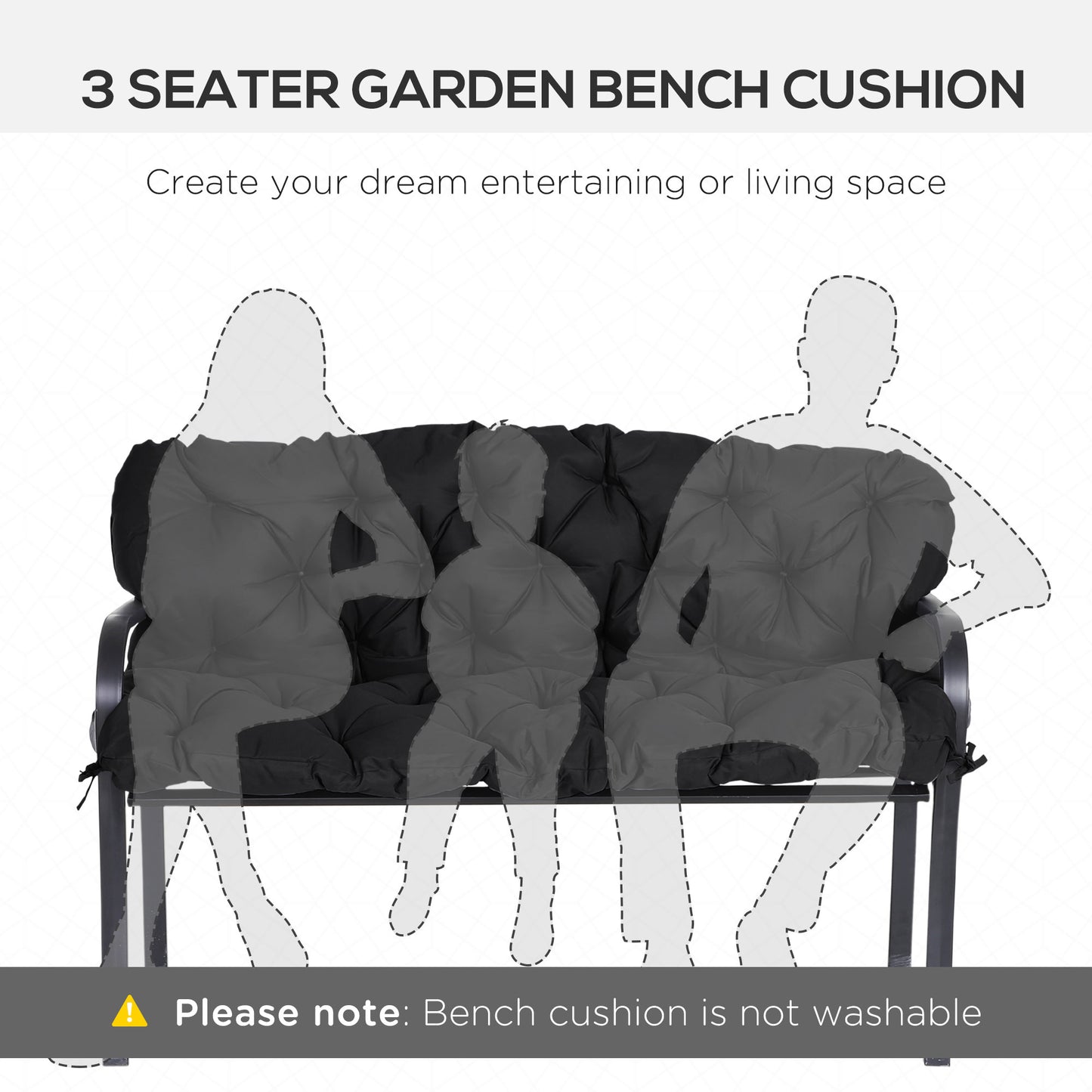 Black Polyester Outdoor Bench Cushions - 3-Seat Swing Replacement