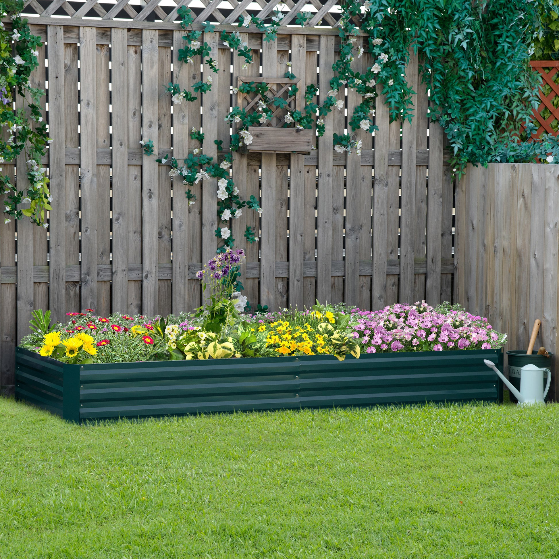 95" Steel Raised Garden Planter Box - Green Outdoor Growing Bed