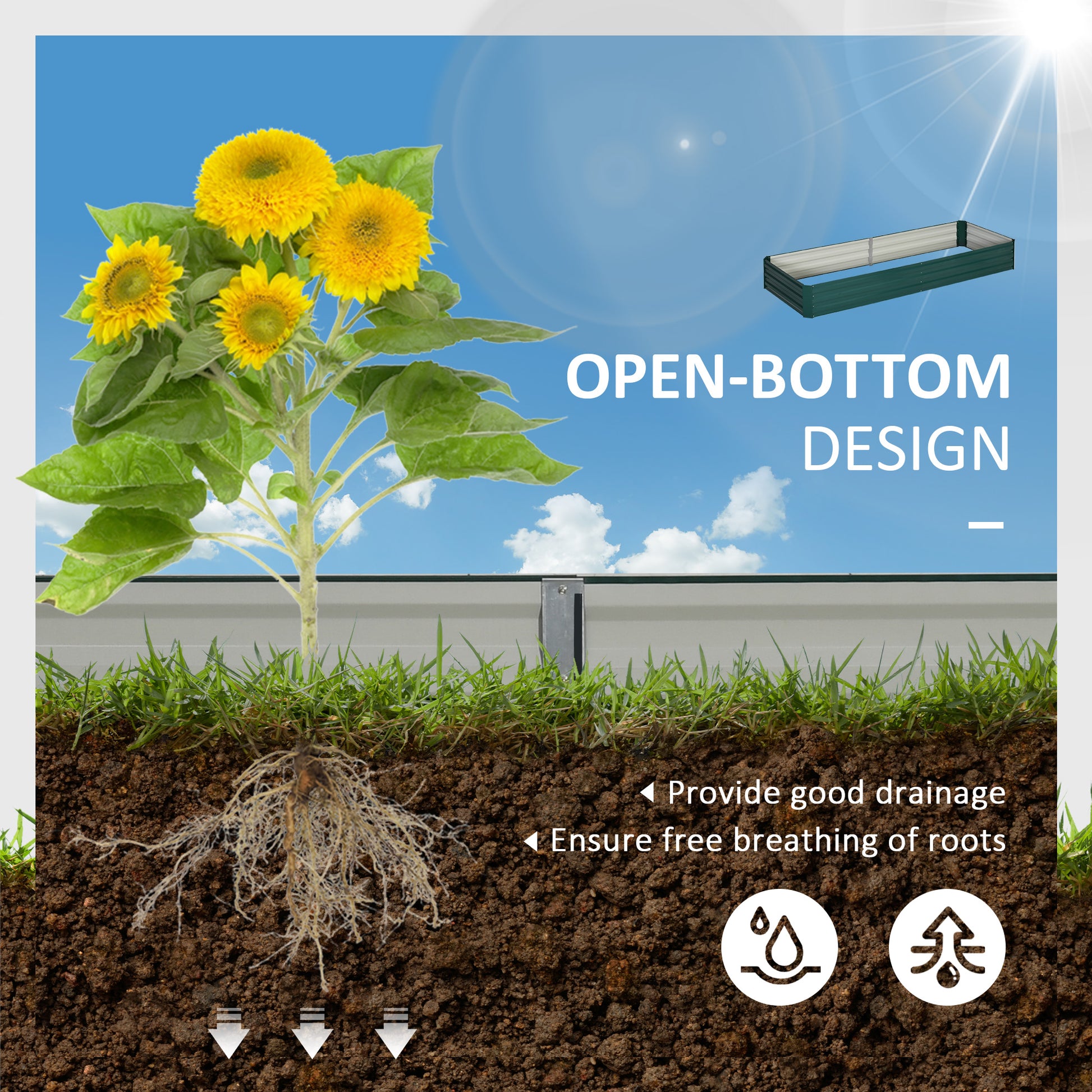 95" Steel Raised Garden Planter Box - Green Outdoor Growing Bed