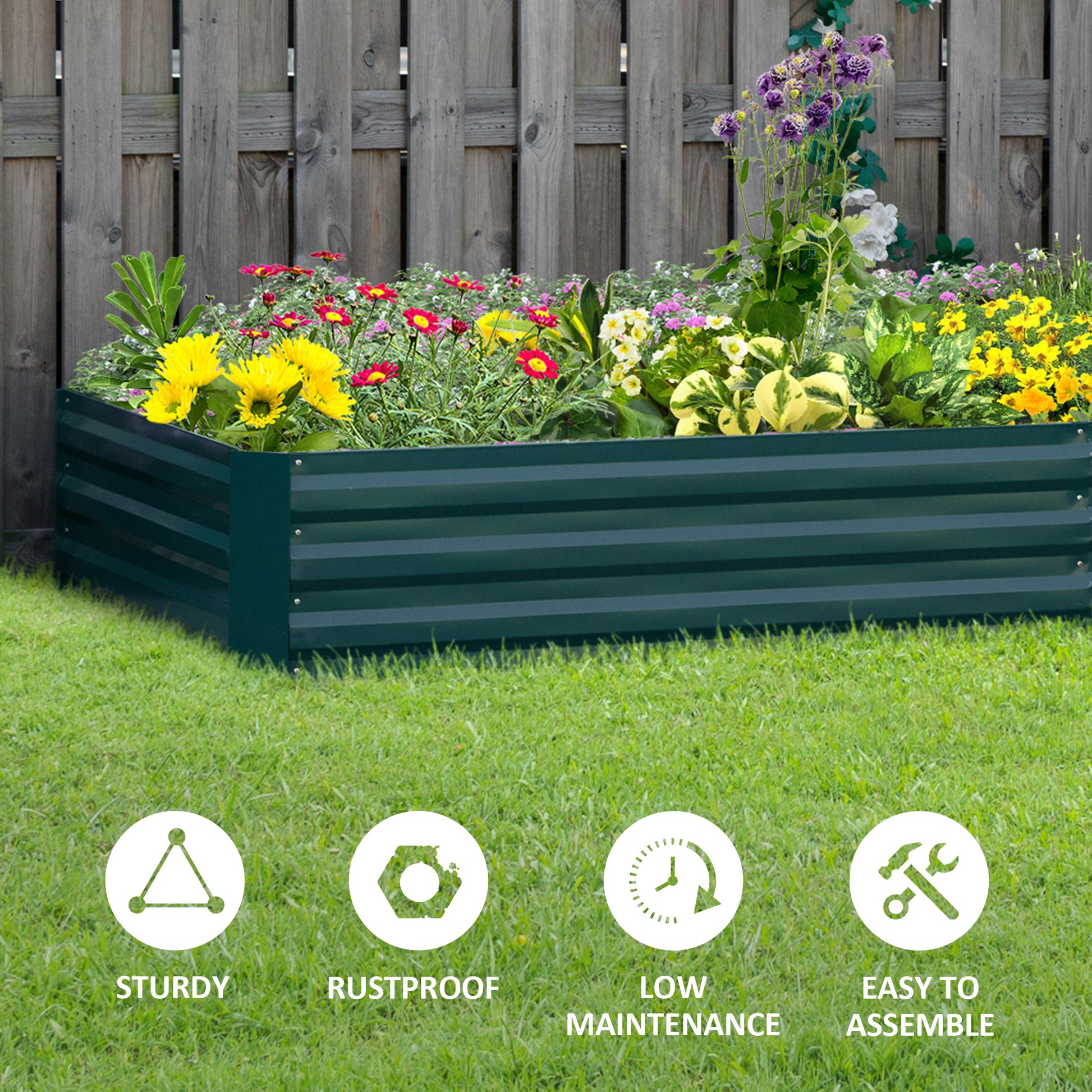 95" Steel Raised Garden Planter Box - Green Outdoor Growing Bed