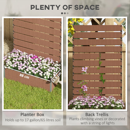 Outdoor Raised Garden Bed with Trellis - Brown Wood Planter