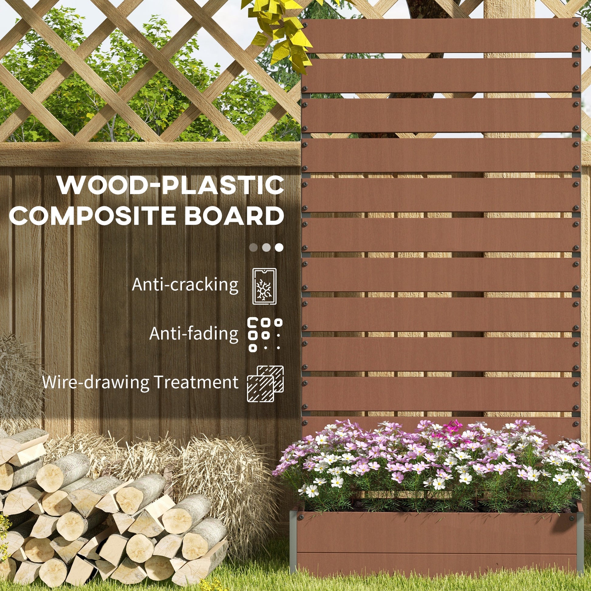 Outdoor Raised Garden Bed with Trellis - Brown Wood Planter