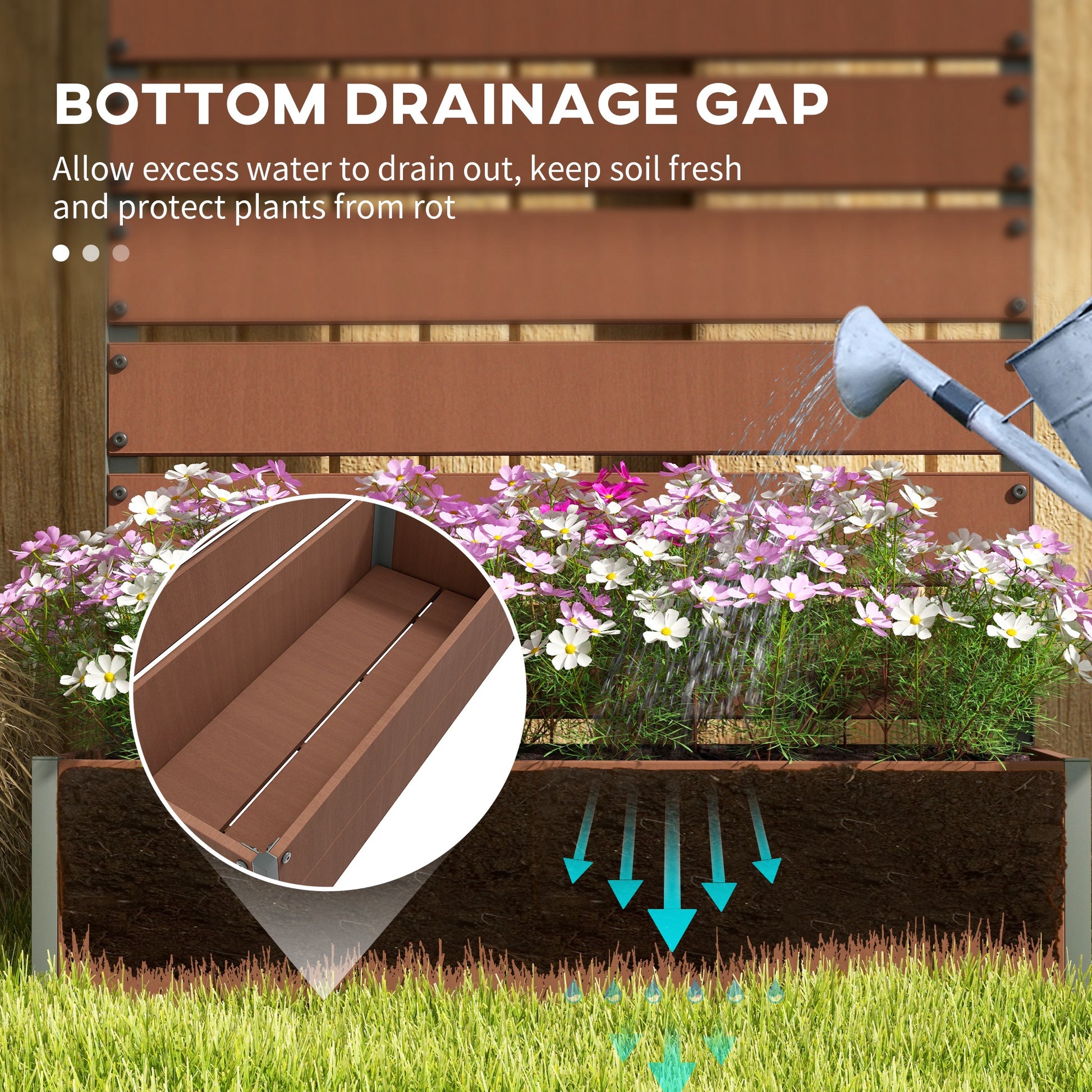 Outdoor Raised Garden Bed with Trellis - Brown Wood Planter