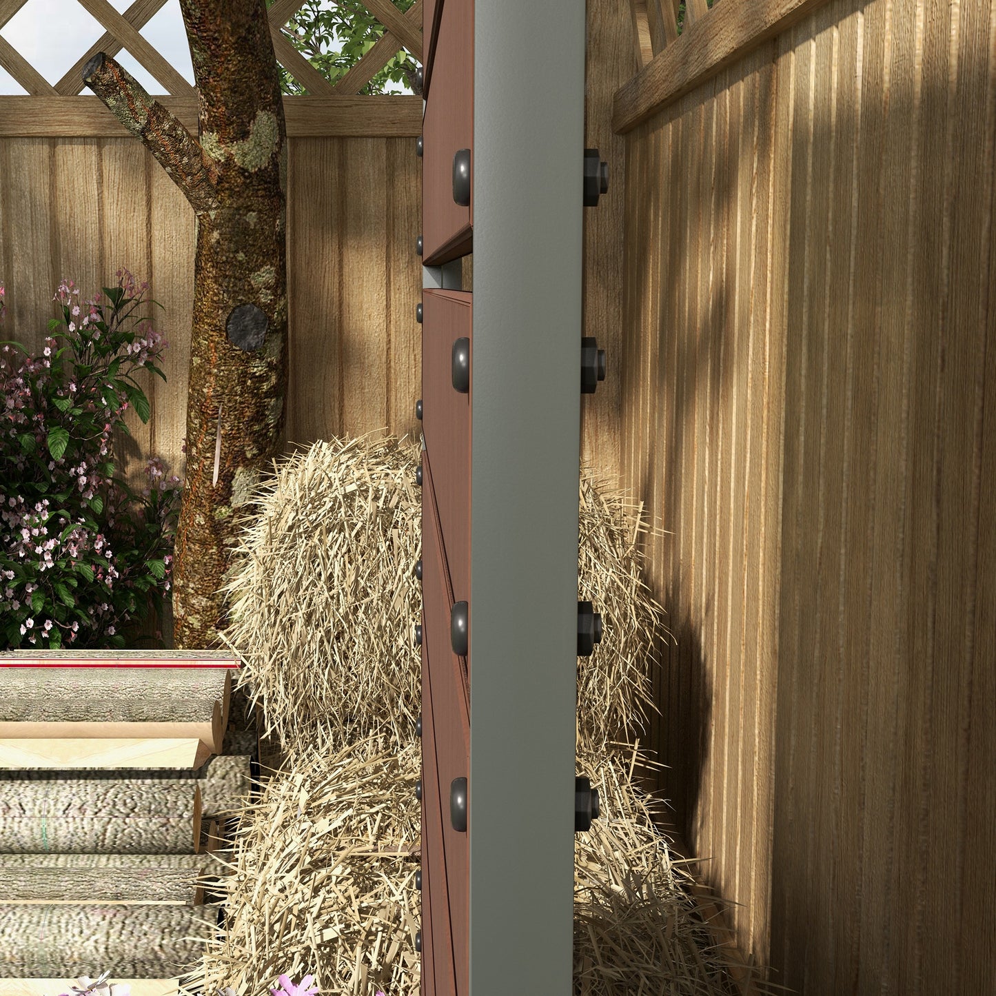 Outdoor Raised Garden Bed with Trellis - Brown Wood Planter