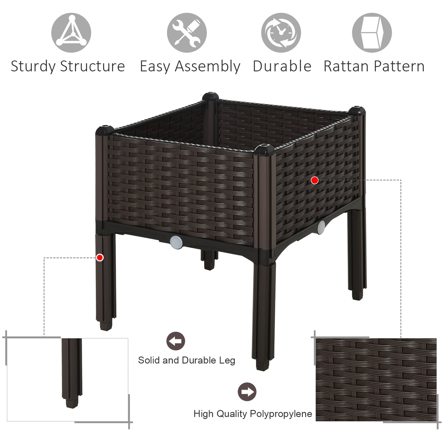 Brown Polypropylene Raised Garden Bed with Legs - 15.75" x 15.75"