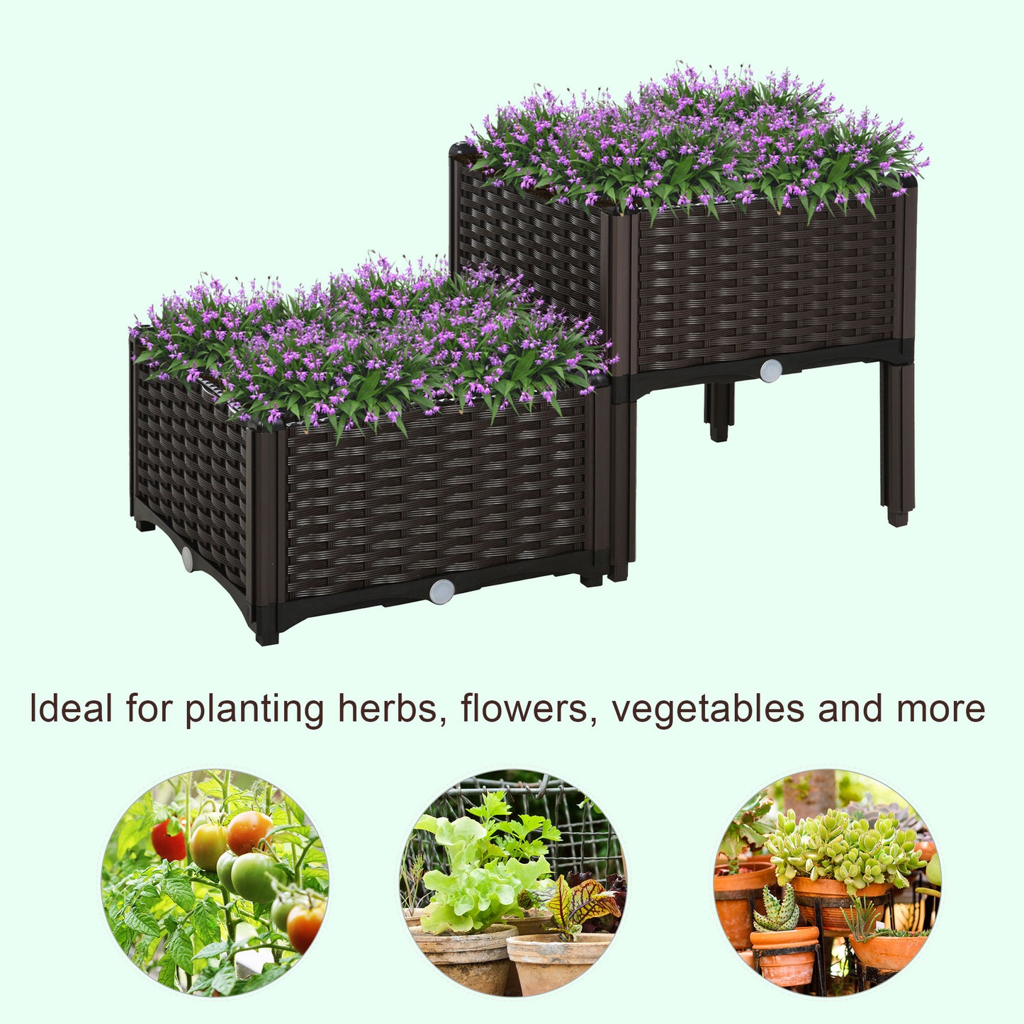 Outdoor Outsunny 2 Piece Raised Garden Beds - Weather-Ready Planters for Flowers &