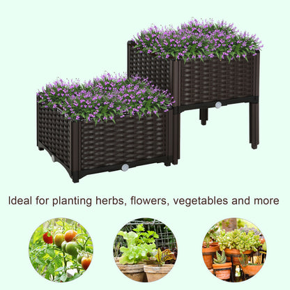 Outdoor Outsunny 2 Piece Raised Garden Beds - Weather-Ready Planters for Flowers &