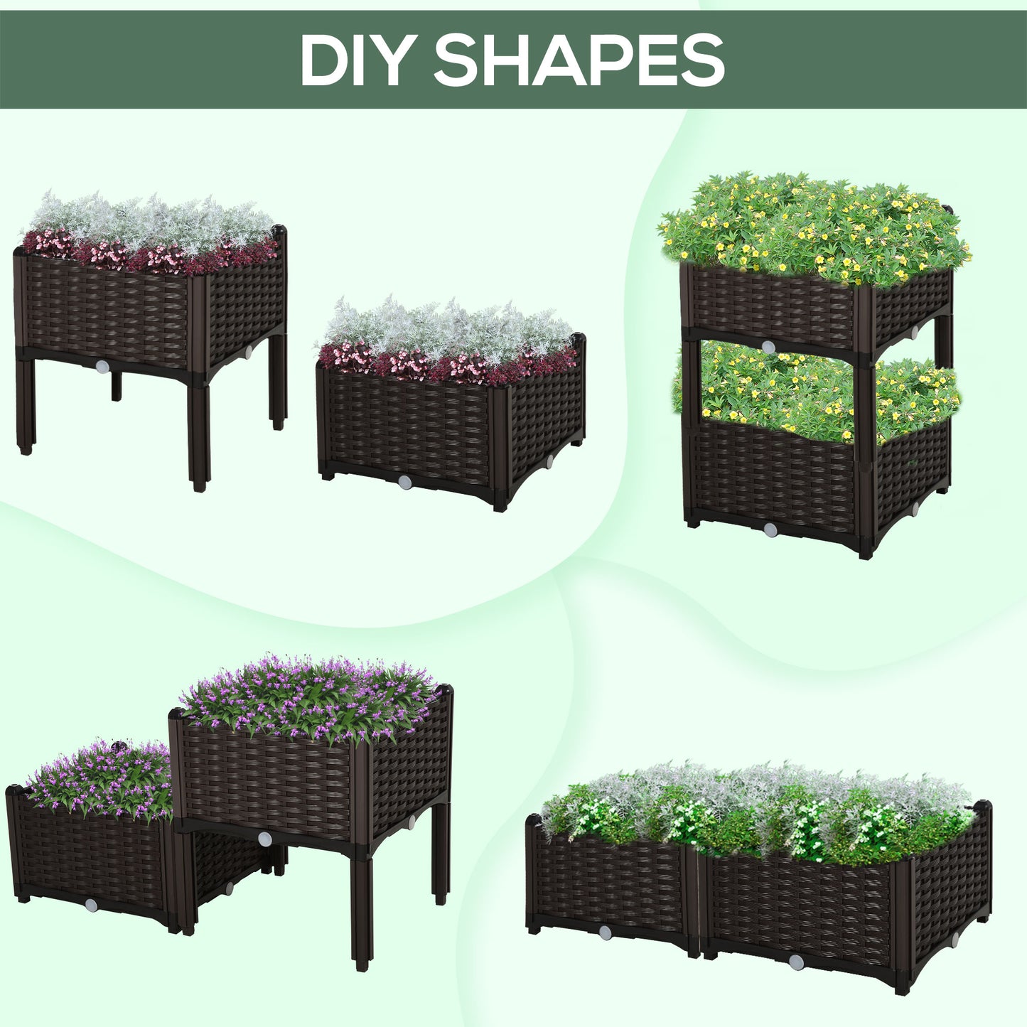 Outdoor Outsunny 2 Piece Raised Garden Beds - Weather-Ready Planters for Flowers &