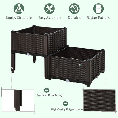 Outdoor Outsunny 2 Piece Raised Garden Beds - Weather-Ready Planters for Flowers &