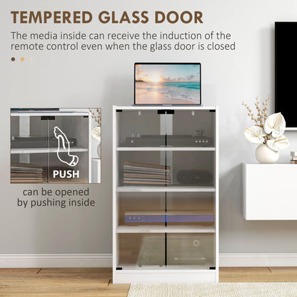 White MDF Media Cabinet - 4 Tier Storage Audio Stand