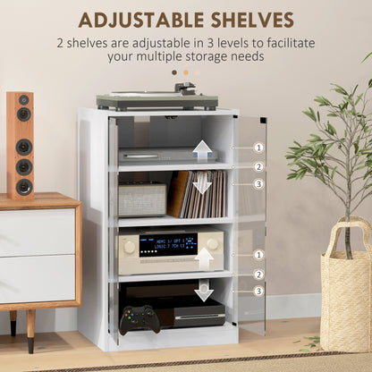 White MDF Media Cabinet - 4 Tier Storage Audio Stand