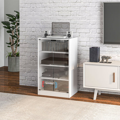 White MDF Media Cabinet - 4 Tier Storage Audio Stand