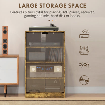 Rustic Brown Media Cabinet - 4 Tier Audio Storage Stand for Living Room