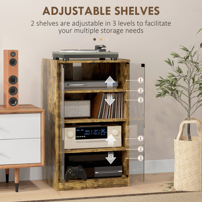 Rustic Brown Media Cabinet - 4 Tier Audio Storage Stand for Living Room