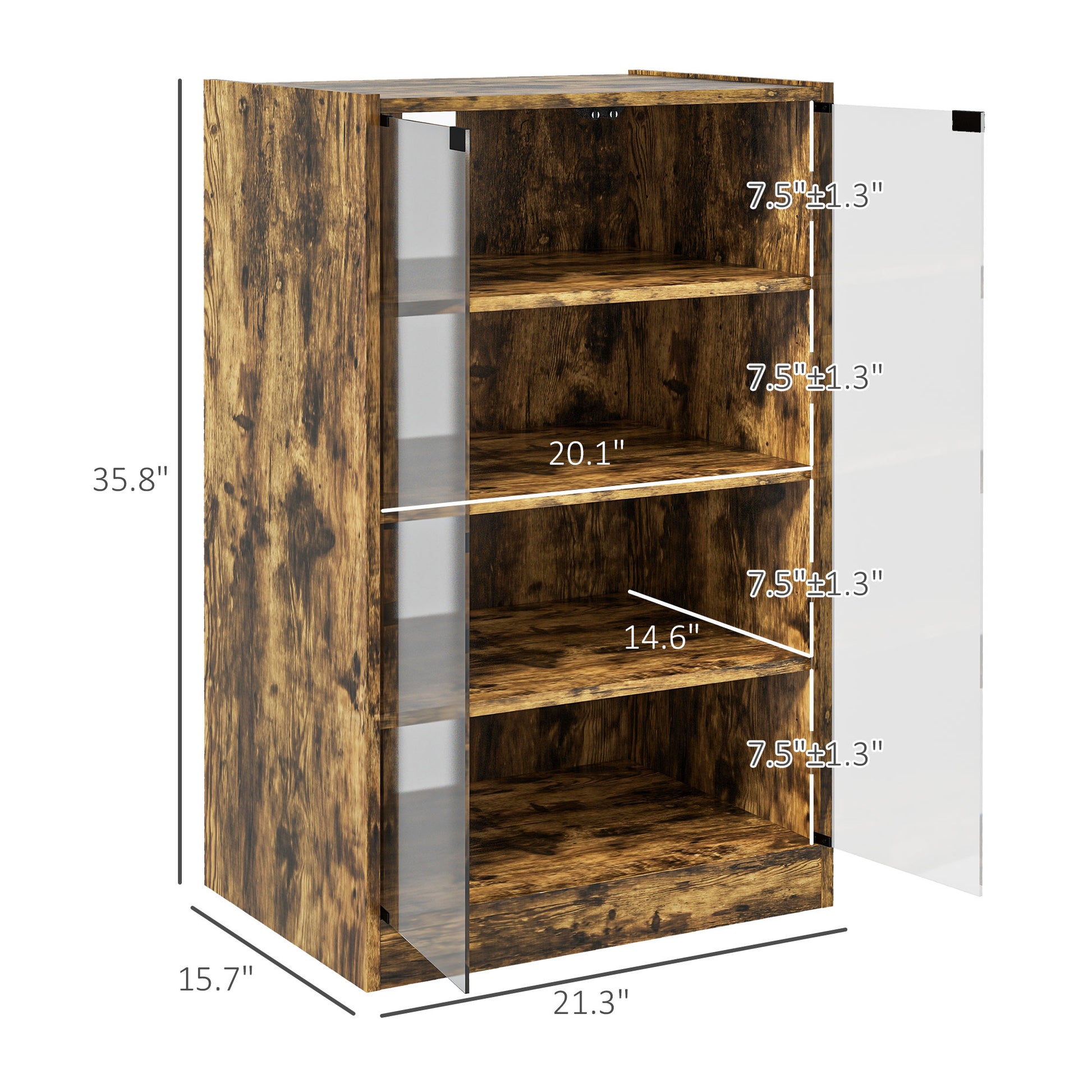 Rustic Brown Media Cabinet - 4 Tier Audio Storage Stand for Living Room