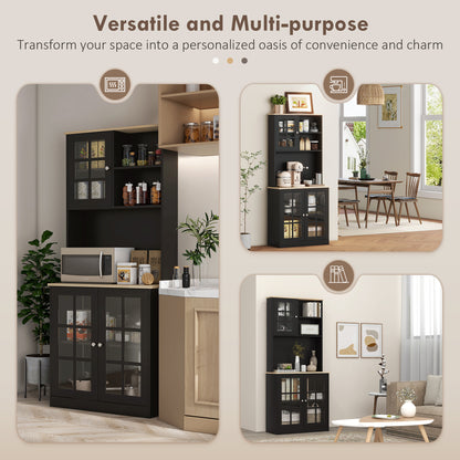Black Wood Kitchen Pantry Cabinet - 72" Freestanding Hutch
