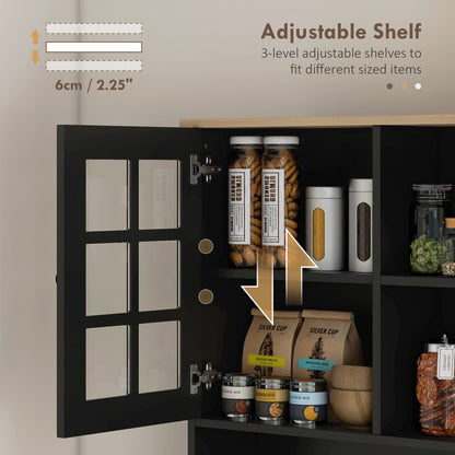 Black Wood Kitchen Pantry Cabinet - 72" Freestanding Hutch