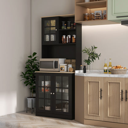 Black Wood Kitchen Pantry Cabinet - 72" Freestanding Hutch