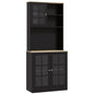 HOMCOM Kitchen Pantry Cabinet, 72" Freestanding Storage Cabinet with Hutch, Large Countertop, Glass Doors and Adjustable Shelves, Microwave Cabinet, Coffee Bar Cabinet for Dining Room, Black