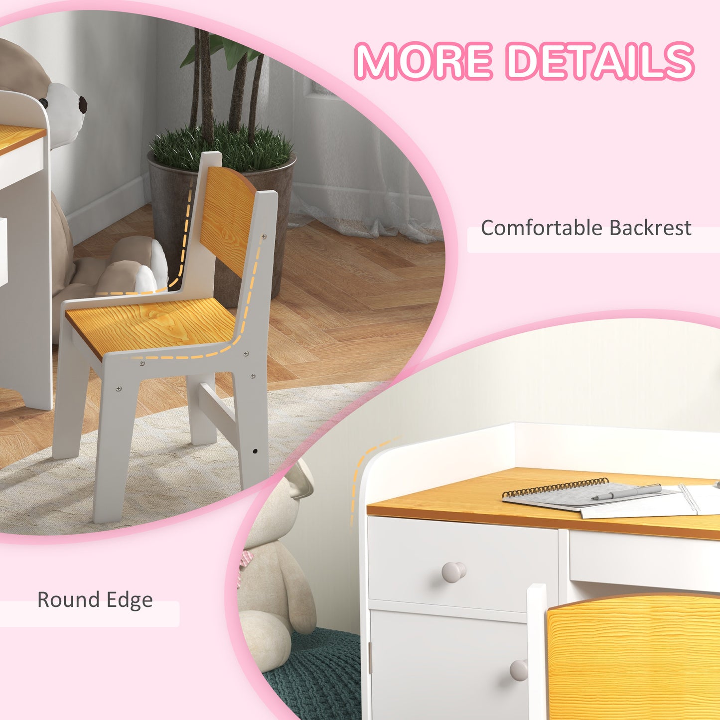 Qaba Kids Desk & Chair Set - White Storage Study Table