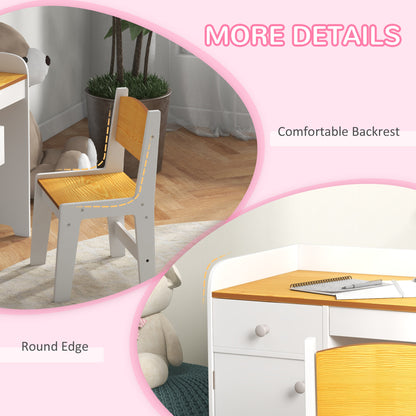 Qaba Kids Desk & Chair Set - White Storage Study Table