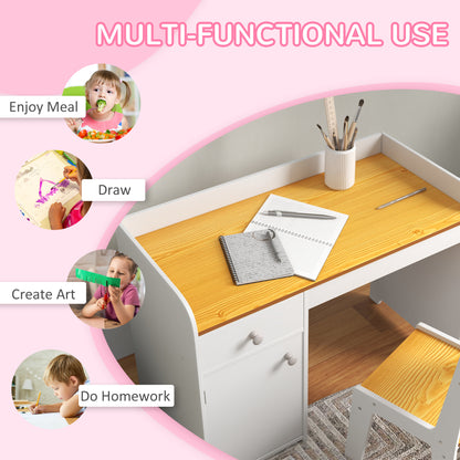 Qaba Kids Desk & Chair Set - White Storage Study Table
