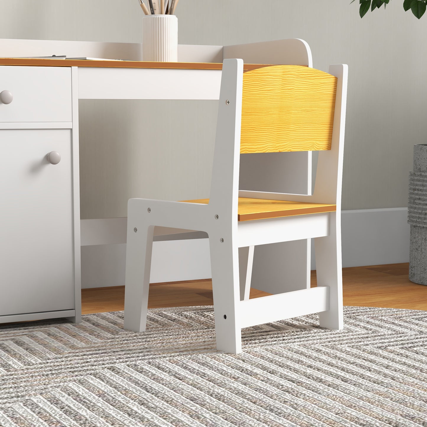 Qaba Kids Desk & Chair Set - White Storage Study Table