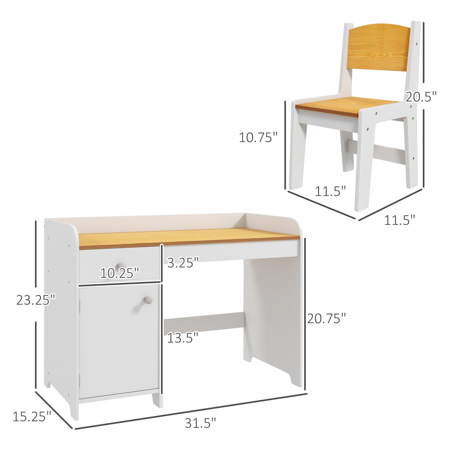 Qaba Kids Desk & Chair Set - White Storage Study Table