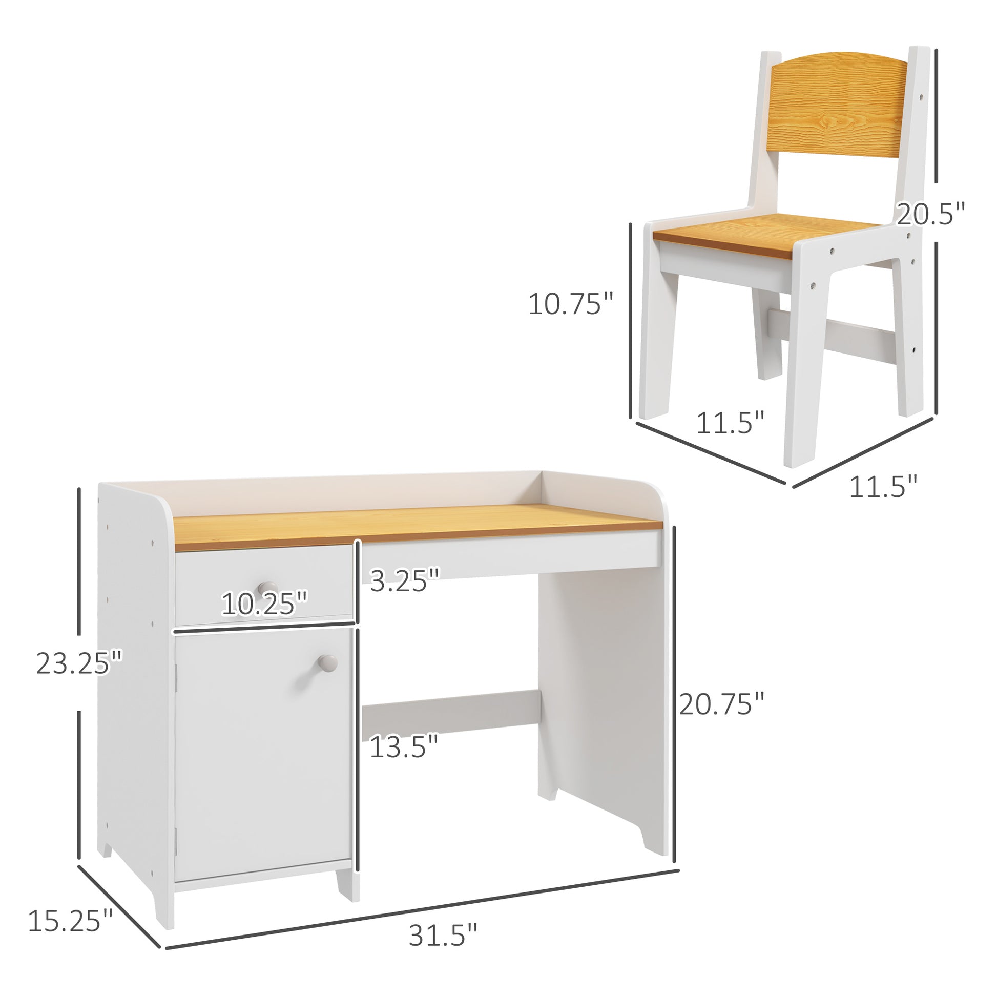 Qaba Kids Desk & Chair Set - White Storage Study Table