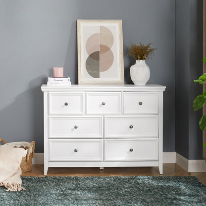 7 Drawer White MDF Dresser - Living Room Storage Cabinet
