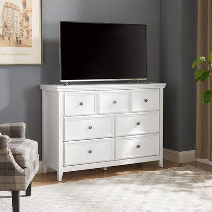 7 Drawer White MDF Dresser - Living Room Storage Cabinet