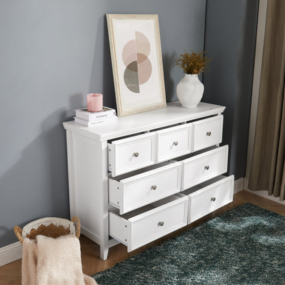 7 Drawer White MDF Dresser - Living Room Storage Cabinet