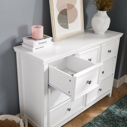 7 Drawer White MDF Dresser - Living Room Storage Cabinet