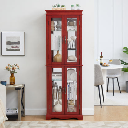 Lighted Glass Curio Cabinet - Cherry MDF+Glass Display Case for Living Room