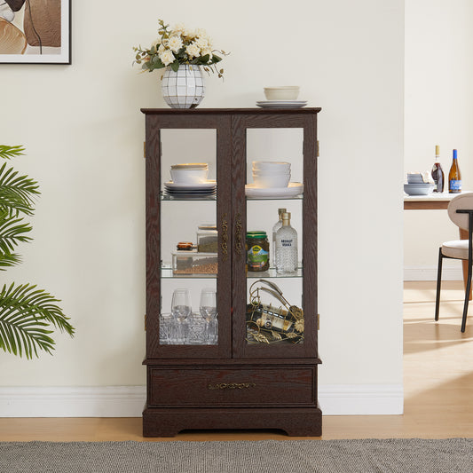 Cherry Glass Display Cabinet - 3 Shelves, Adjustable Storage for Living Room